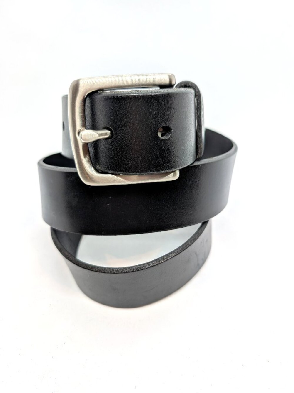 Fossil Belt Mens Sz L 38 Black Leather Silver Tone Buckle Western Casual Smooth